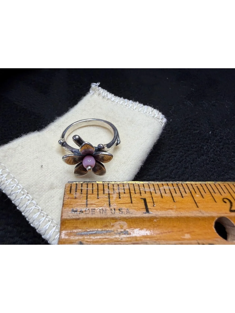 James Avery Retired Sterling Silver Spring Blossom Flower Pink Bead Ring